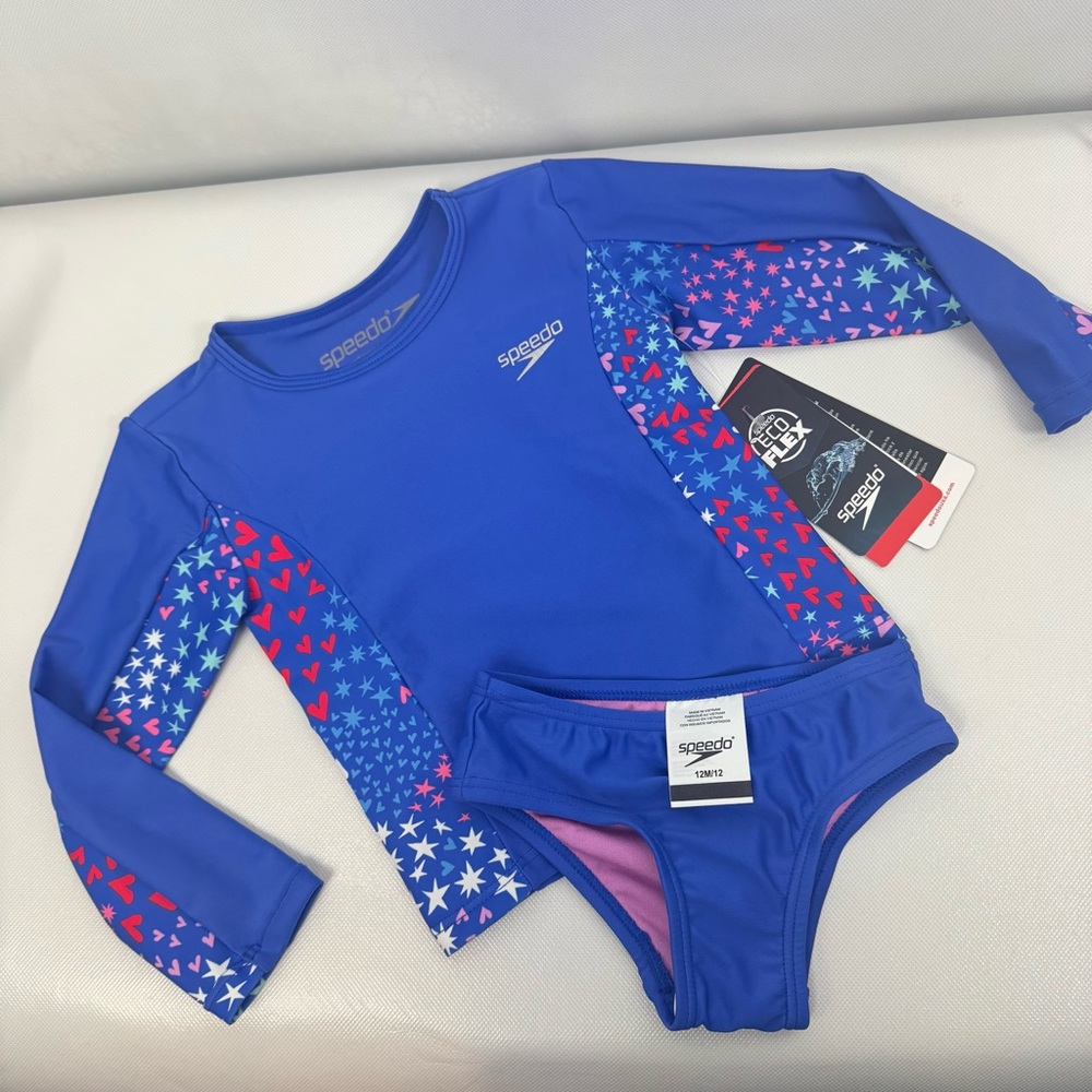 Speedo infant 2 piece‎ rash guard swimsuit size 12 months.  NWT